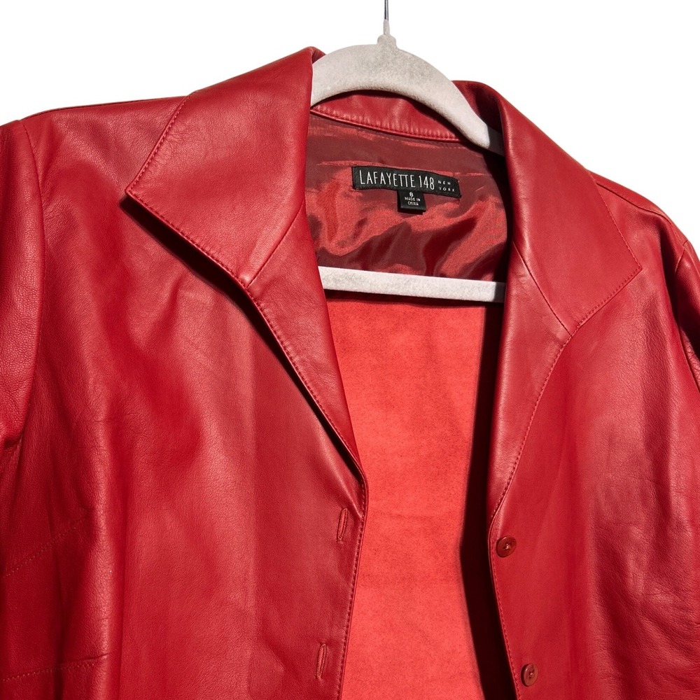 Lafayette 148 New‎ York Lambskin Leather Button Up Shacket Red Women's Size 8 - Picture 4 of 11
